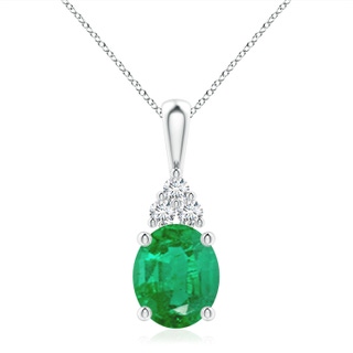 12x10mm AA Oval Emerald Solitaire Pendant with Trio Diamond in S999 Silver