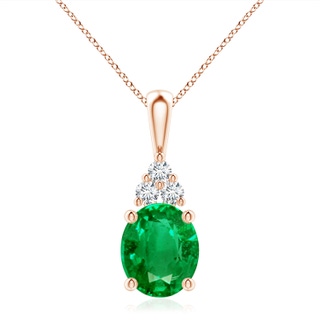 12x10mm AAA Oval Emerald Solitaire Pendant with Trio Diamond in 9K Rose Gold