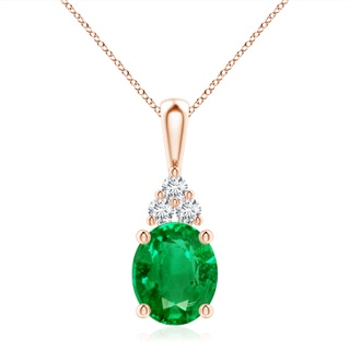 12x10mm AAA Oval Emerald Solitaire Pendant with Trio Diamond in Rose Gold