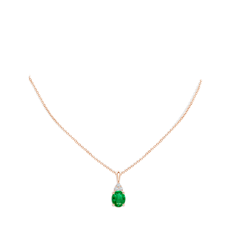 12x10mm AAA Oval Emerald Solitaire Pendant with Trio Diamond in Rose Gold pen