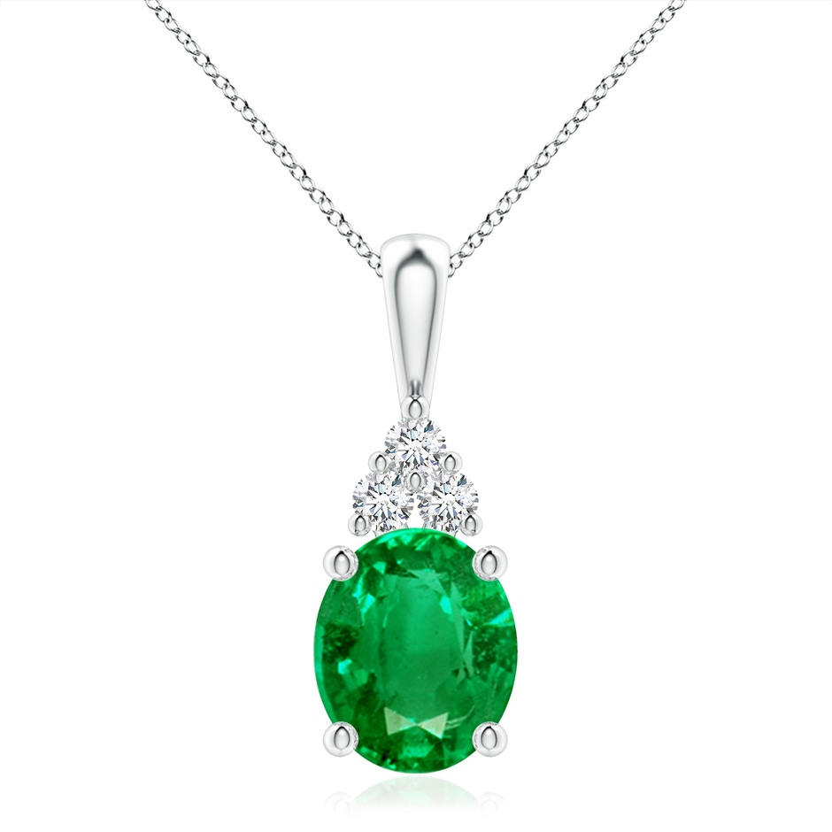 12x10mm AAA Oval Emerald Solitaire Pendant with Trio Diamond in S999 Silver 