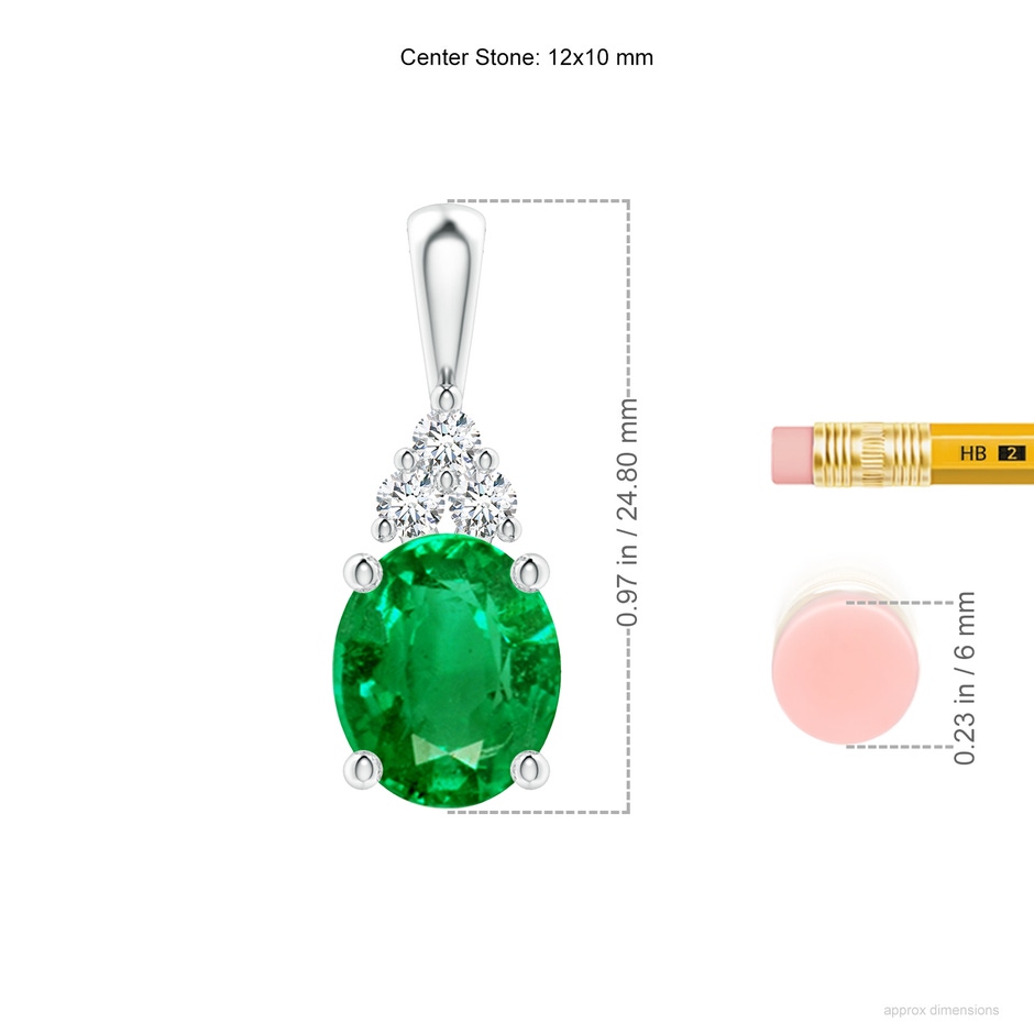 12x10mm AAA Oval Emerald Solitaire Pendant with Trio Diamond in S999 Silver ruler