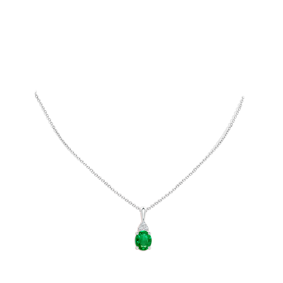 12x10mm AAA Oval Emerald Solitaire Pendant with Trio Diamond in S999 Silver pen