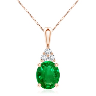 12x10mm AAAA Oval Emerald Solitaire Pendant with Trio Diamond in 18K Rose Gold