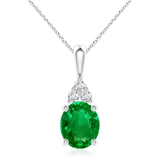 12x10mm AAAA Oval Emerald Solitaire Pendant with Trio Diamond in P950 Platinum