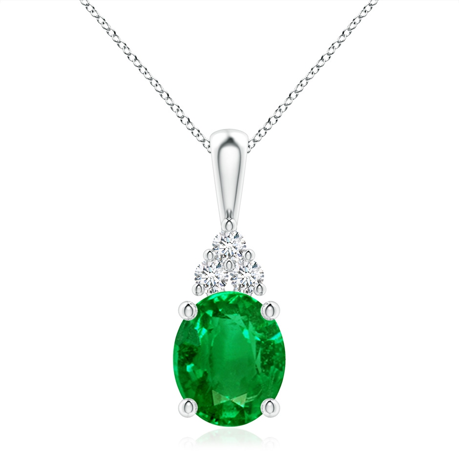 12x10mm AAAA Oval Emerald Solitaire Pendant with Trio Diamond in P950 Platinum 