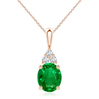 12x10mm AAAA Oval Emerald Solitaire Pendant with Trio Diamond in Rose Gold