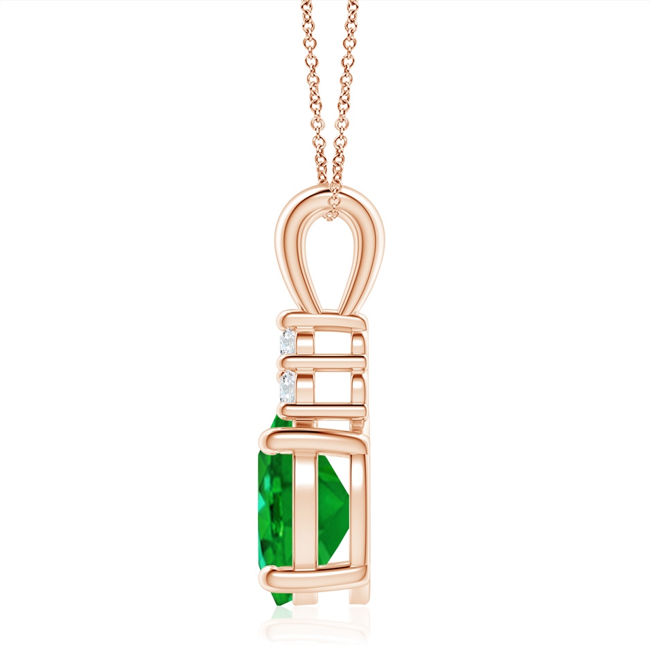 12x10mm AAAA Oval Emerald Solitaire Pendant with Trio Diamond in Rose Gold side 199