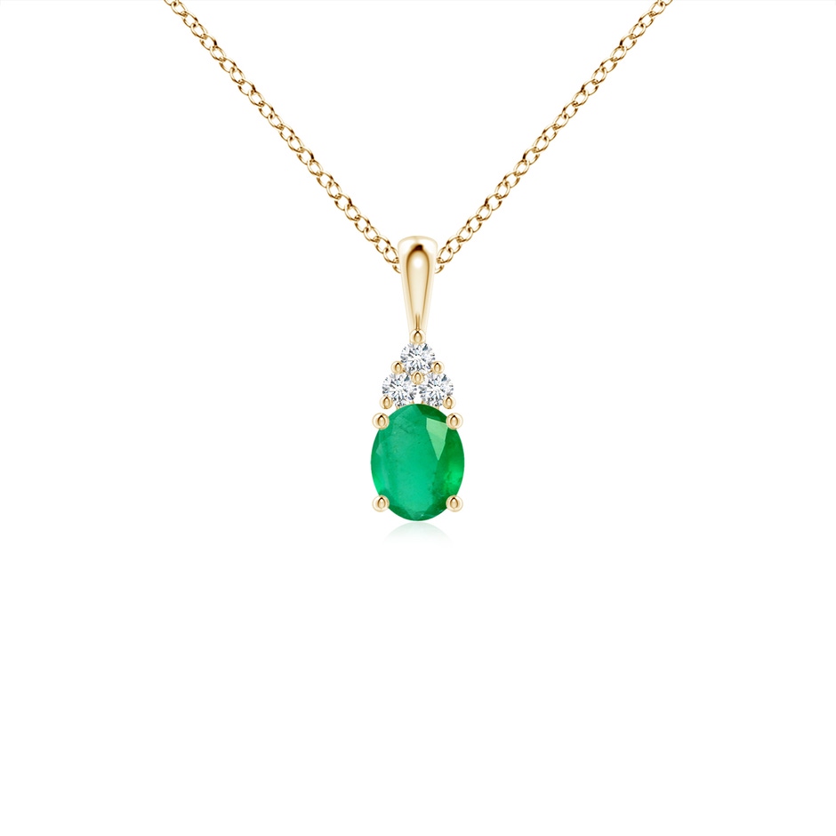 5x4mm A Oval Emerald Solitaire Pendant with Trio Diamond in Yellow Gold 