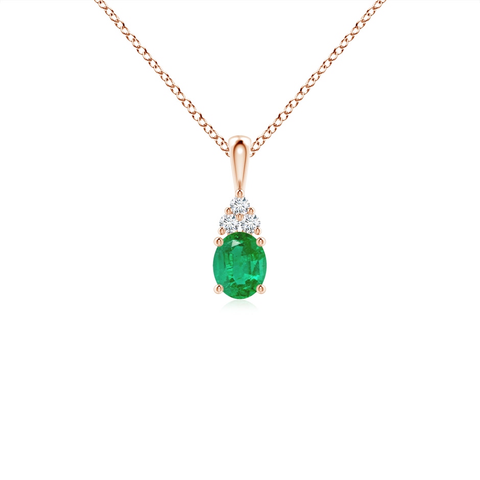 5x4mm AA Oval Emerald Solitaire Pendant with Trio Diamond in Rose Gold 