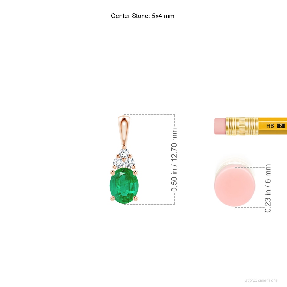 5x4mm AA Oval Emerald Solitaire Pendant with Trio Diamond in Rose Gold ruler
