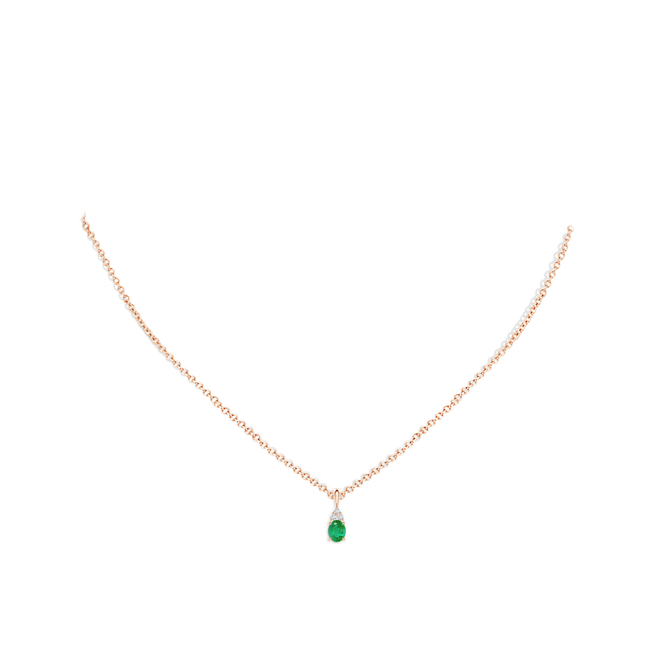 5x4mm AA Oval Emerald Solitaire Pendant with Trio Diamond in Rose Gold pen