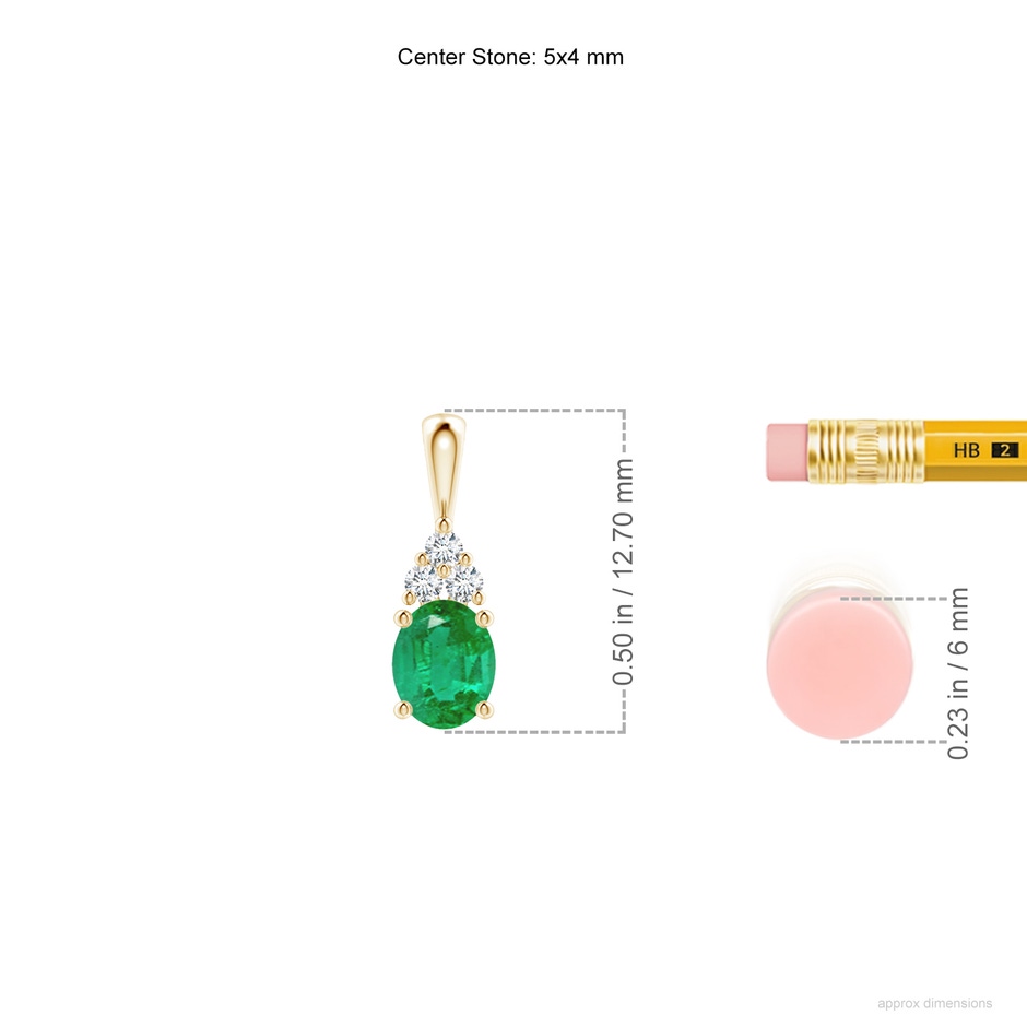 5x4mm AA Oval Emerald Solitaire Pendant with Trio Diamond in Yellow Gold ruler