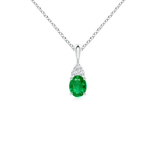 5x4mm AAA Oval Emerald Solitaire Pendant with Trio Diamond in 9K White Gold