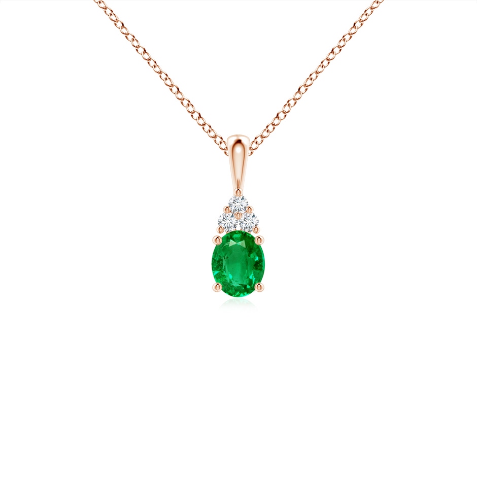 5x4mm AAA Oval Emerald Solitaire Pendant with Trio Diamond in Rose Gold 