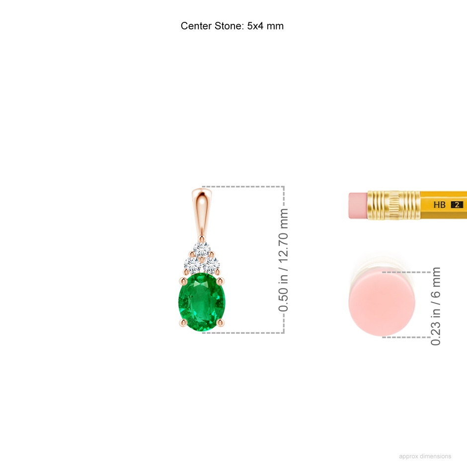 5x4mm AAA Oval Emerald Solitaire Pendant with Trio Diamond in Rose Gold ruler