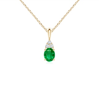 5x4mm AAA Oval Emerald Solitaire Pendant with Trio Diamond in Yellow Gold
