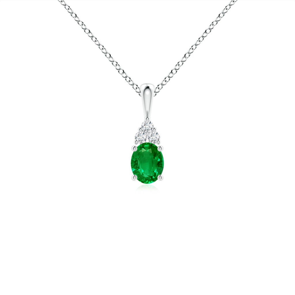 5x4mm AAAA Oval Emerald Solitaire Pendant with Trio Diamond in P950 Platinum