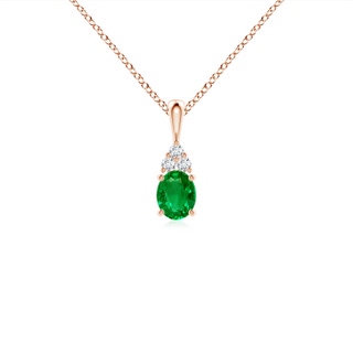 5x4mm AAAA Oval Emerald Solitaire Pendant with Trio Diamond in Rose Gold