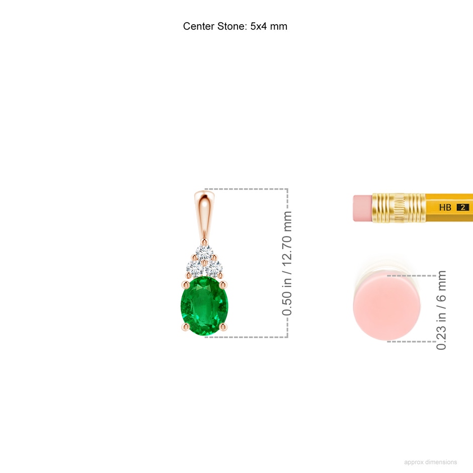 5x4mm AAAA Oval Emerald Solitaire Pendant with Trio Diamond in Rose Gold ruler
