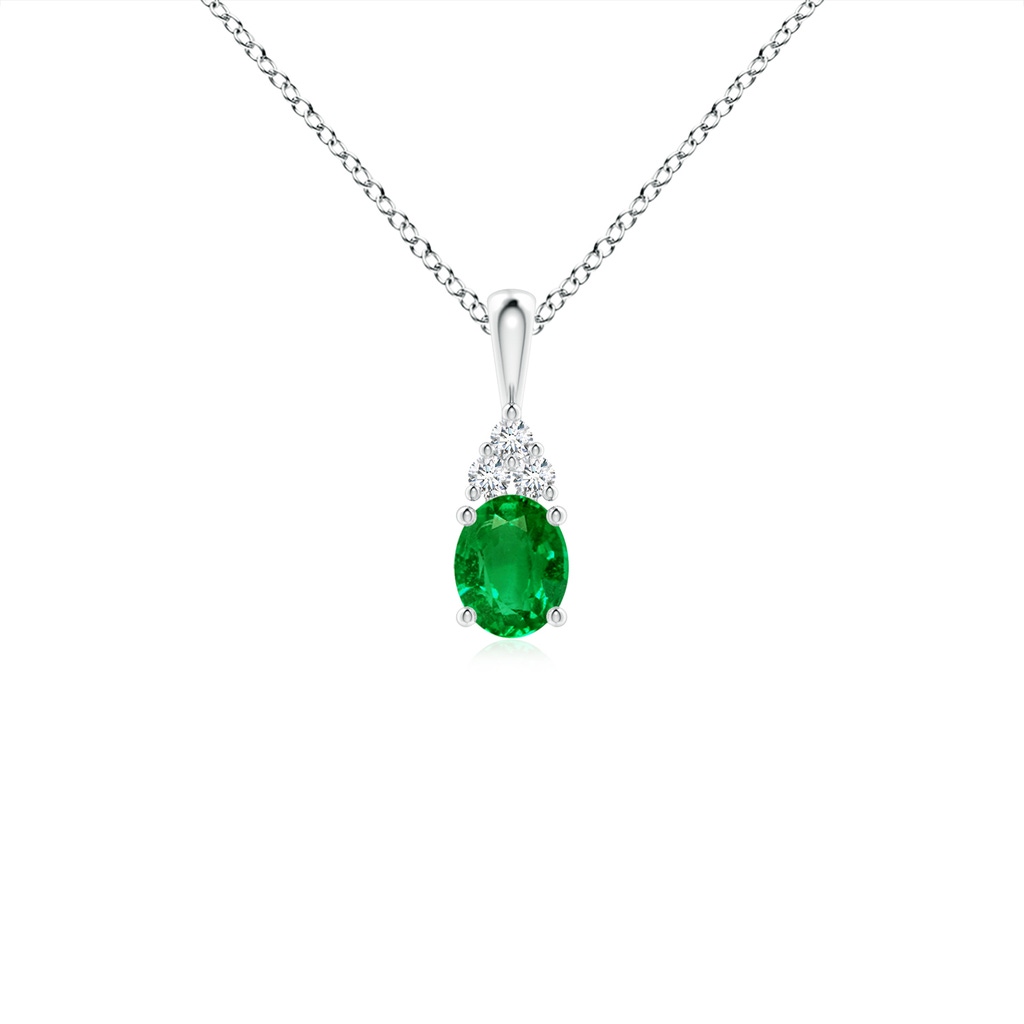 5x4mm AAAA Oval Emerald Solitaire Pendant with Trio Diamond in S999 Silver