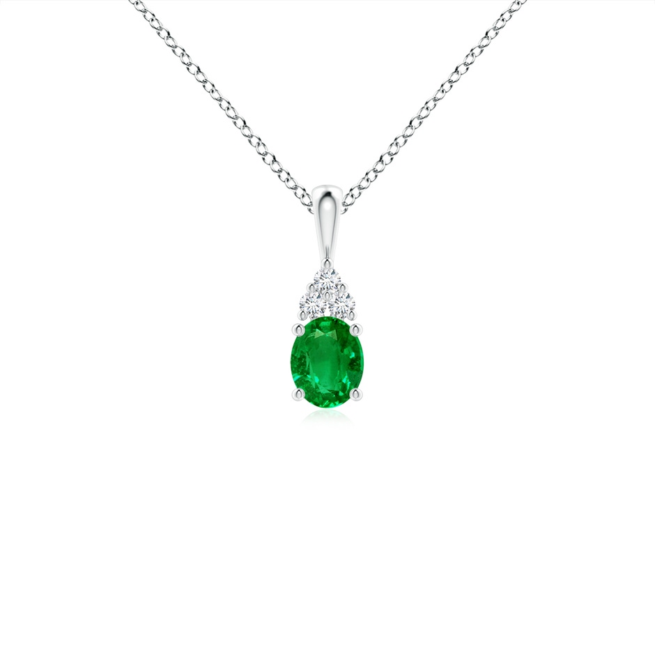 5x4mm AAAA Oval Emerald Solitaire Pendant with Trio Diamond in S999 Silver 
