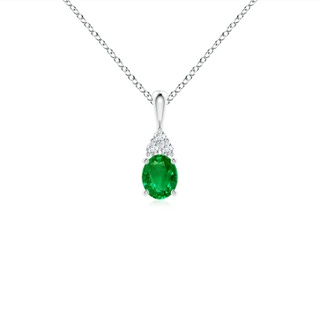 5x4mm AAAA Oval Emerald Solitaire Pendant with Trio Diamond in White Gold