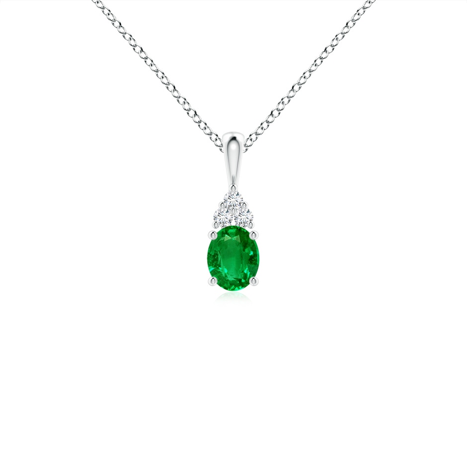 5x4mm AAAA Oval Emerald Solitaire Pendant with Trio Diamond in White Gold 