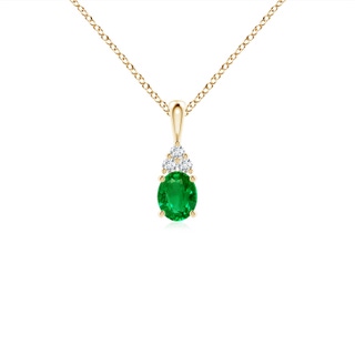 5x4mm AAAA Oval Emerald Solitaire Pendant with Trio Diamond in Yellow Gold