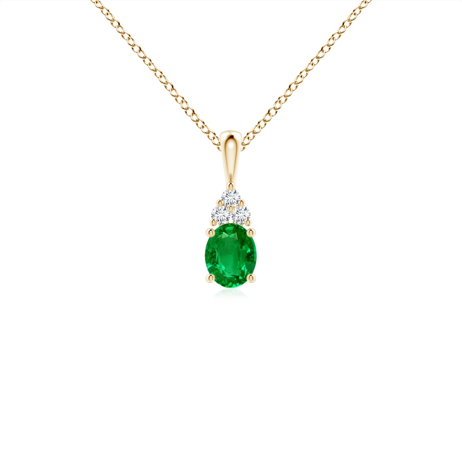 5x4mm AAAA Oval Emerald Solitaire Pendant with Trio Diamond in Yellow Gold 