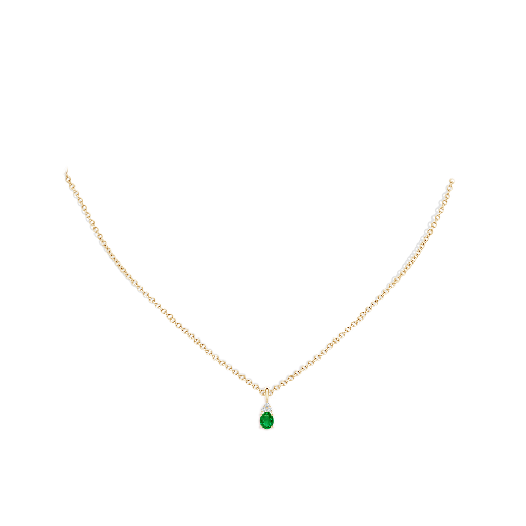 5x4mm AAAA Oval Emerald Solitaire Pendant with Trio Diamond in Yellow Gold pen
