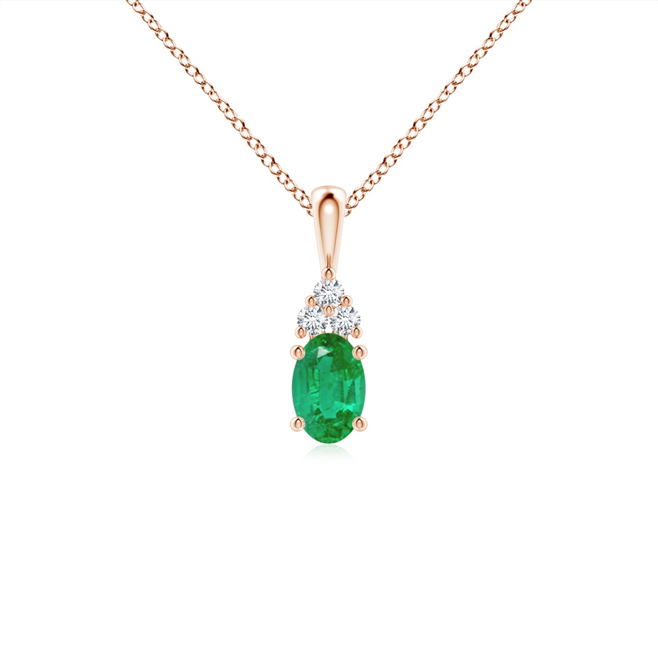 6x4mm AA Oval Emerald Solitaire Pendant with Trio Diamond in Rose Gold 