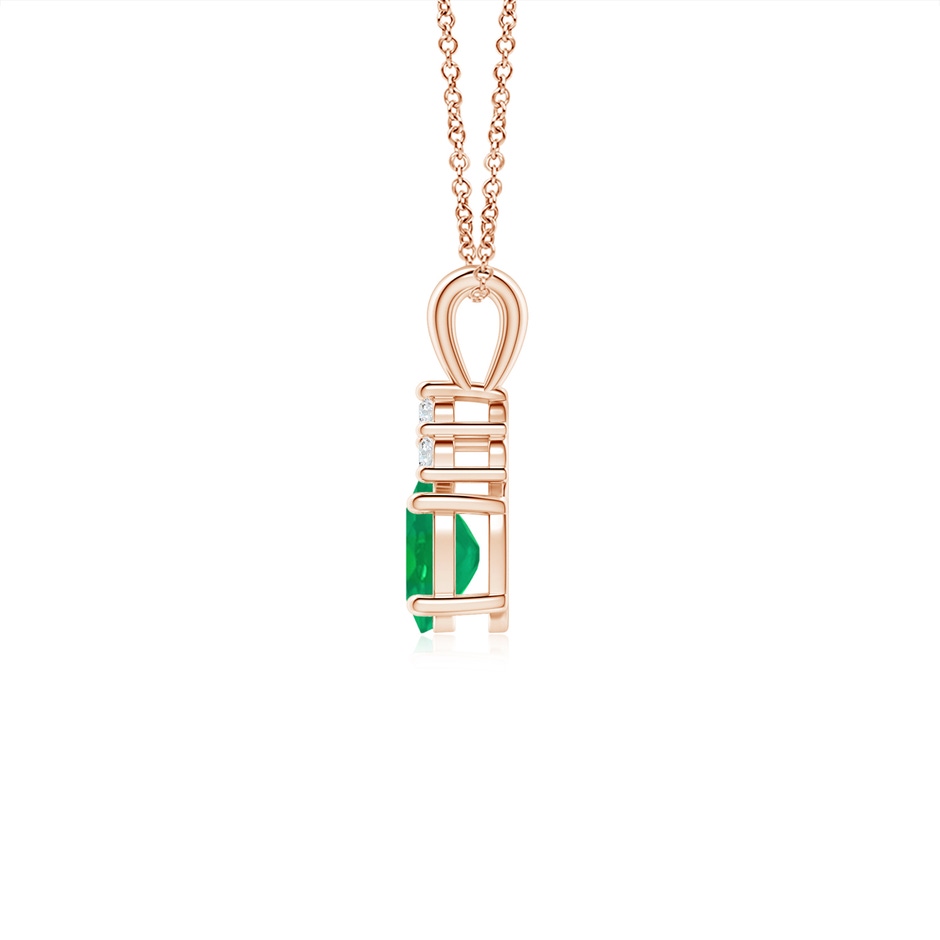 6x4mm AA Oval Emerald Solitaire Pendant with Trio Diamond in Rose Gold side 199