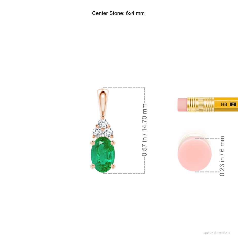 6x4mm AA Oval Emerald Solitaire Pendant with Trio Diamond in Rose Gold ruler