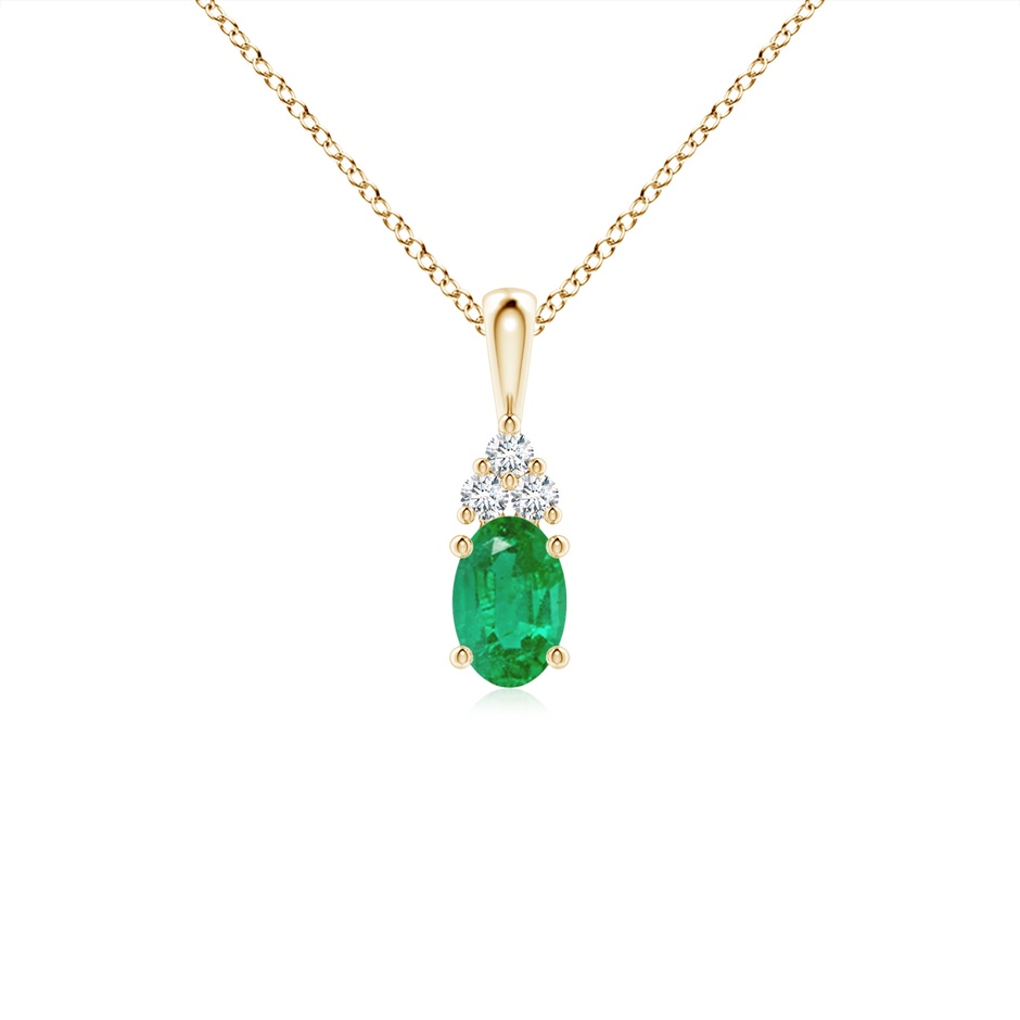 6x4mm AA Oval Emerald Solitaire Pendant with Trio Diamond in Yellow Gold 