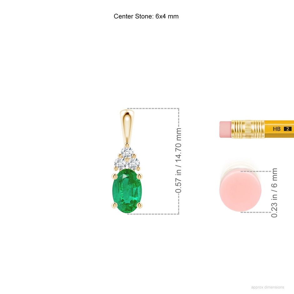 6x4mm AA Oval Emerald Solitaire Pendant with Trio Diamond in Yellow Gold ruler