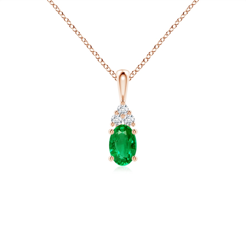 6x4mm AAA Oval Emerald Solitaire Pendant with Trio Diamond in Rose Gold 