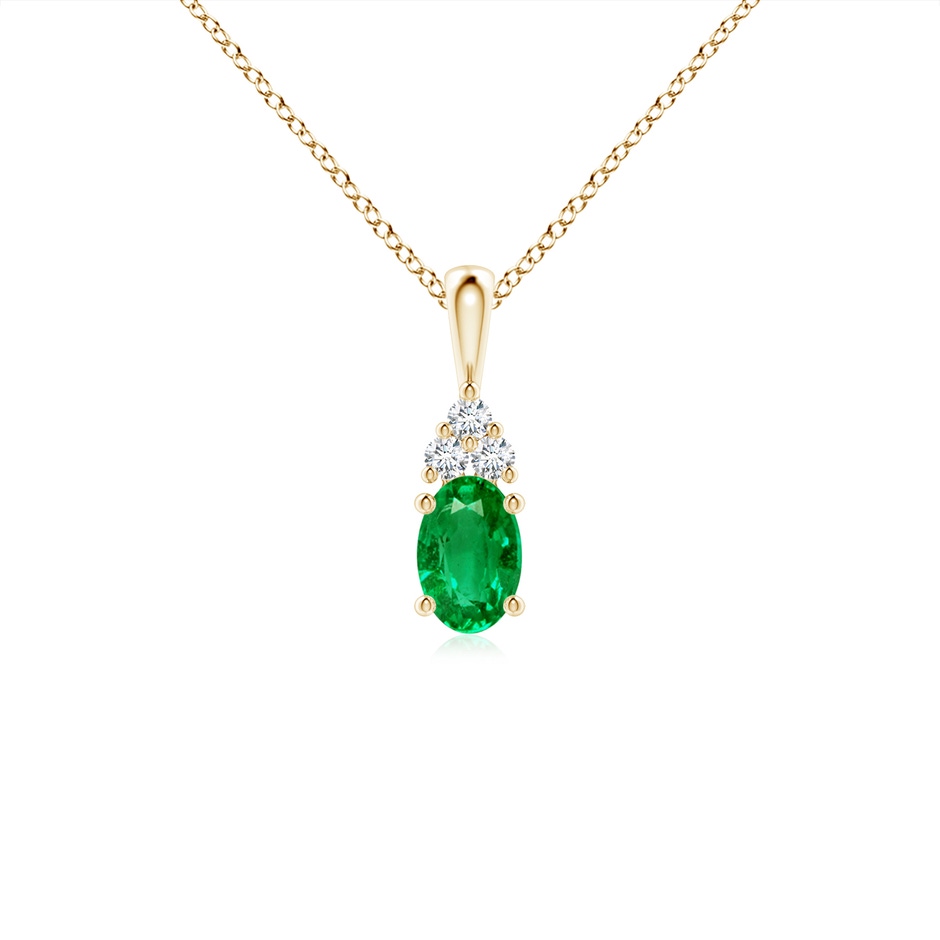 6x4mm AAA Oval Emerald Solitaire Pendant with Trio Diamond in Yellow Gold 