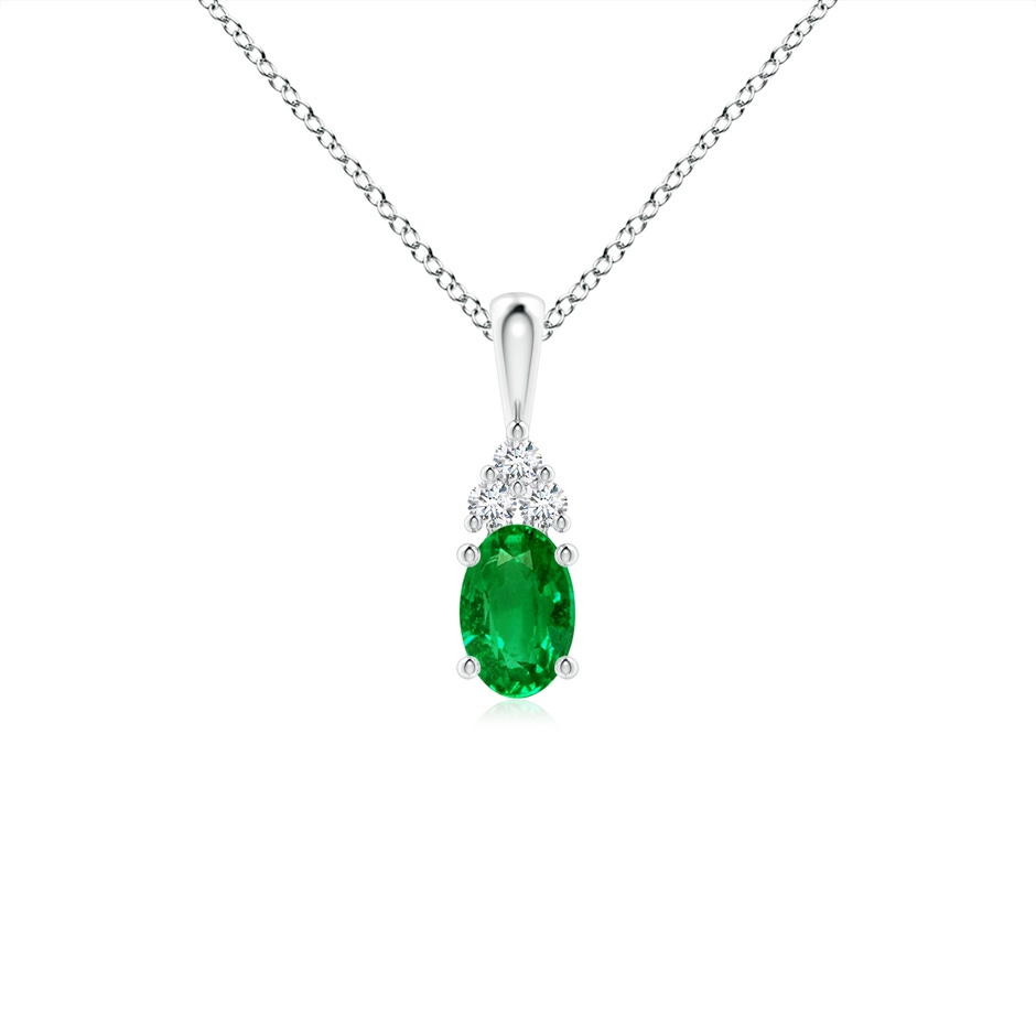 6x4mm AAAA Oval Emerald Solitaire Pendant with Trio Diamond in S999 Silver 