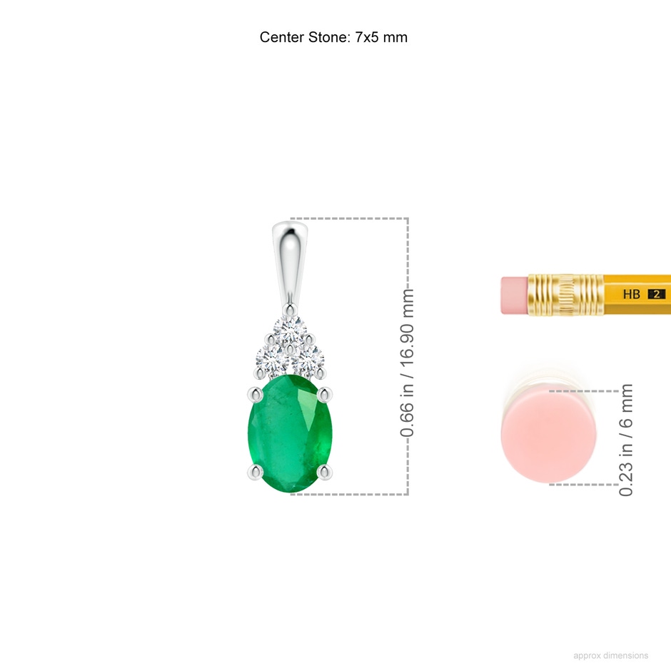 7x5mm A Oval Emerald Solitaire Pendant with Trio Diamond in P950 Platinum ruler