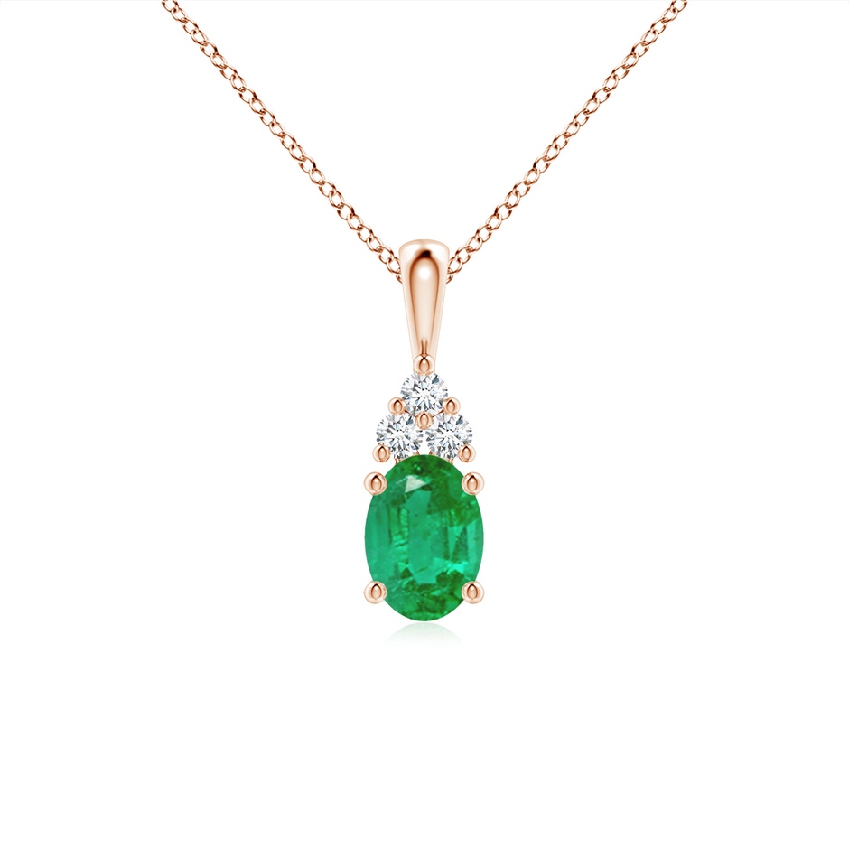 7x5mm AA Oval Emerald Solitaire Pendant with Trio Diamond in Rose Gold 