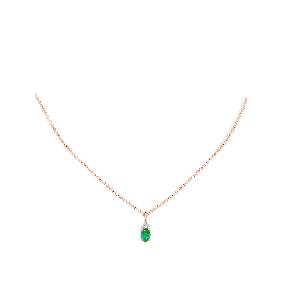 7x5mm AA Oval Emerald Solitaire Pendant with Trio Diamond in Rose Gold pen