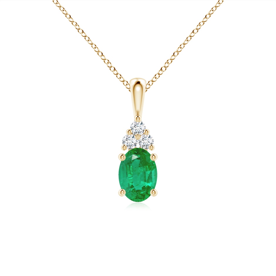 7x5mm AA Oval Emerald Solitaire Pendant with Trio Diamond in Yellow Gold 