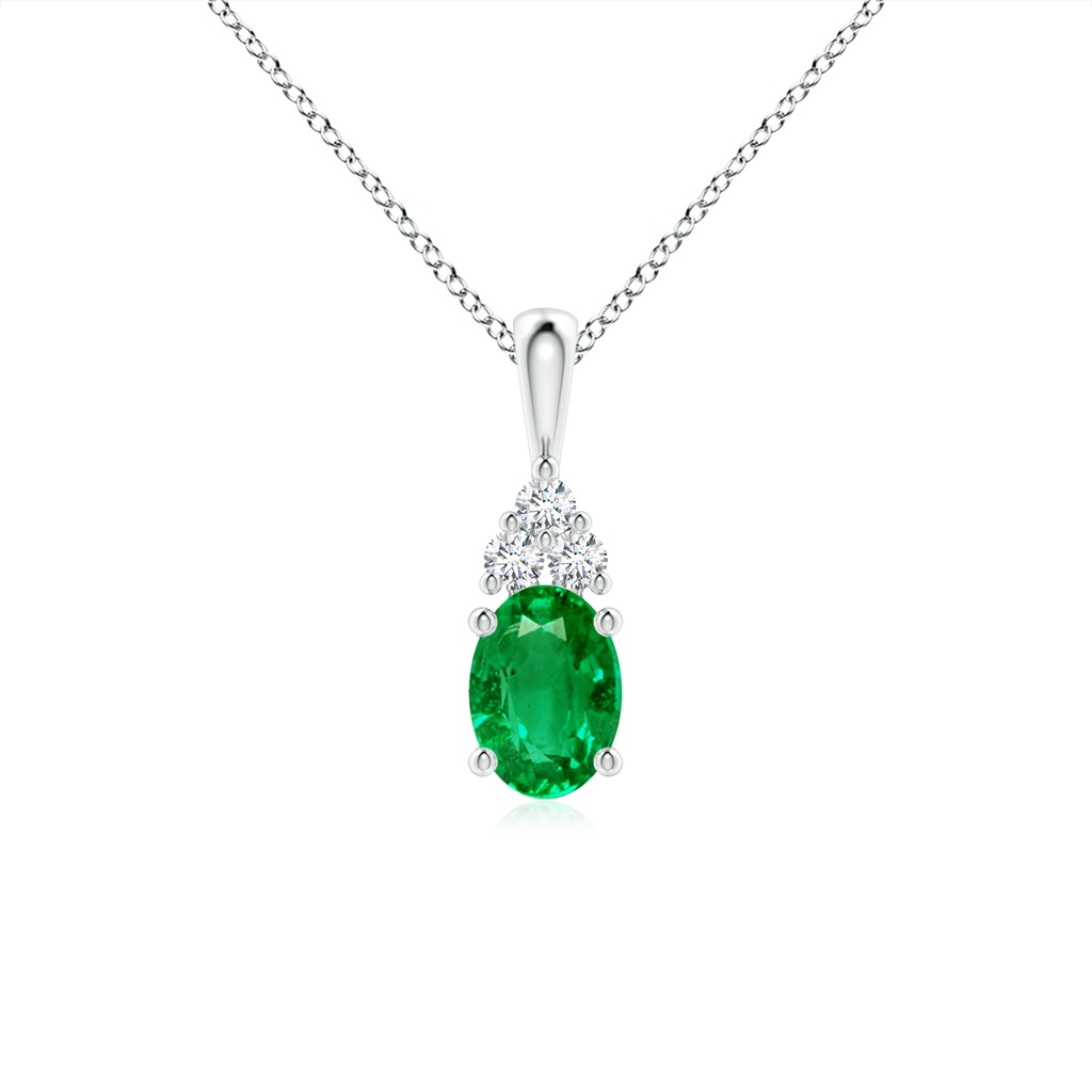 7x5mm AAA Oval Emerald Solitaire Pendant with Trio Diamond in White Gold