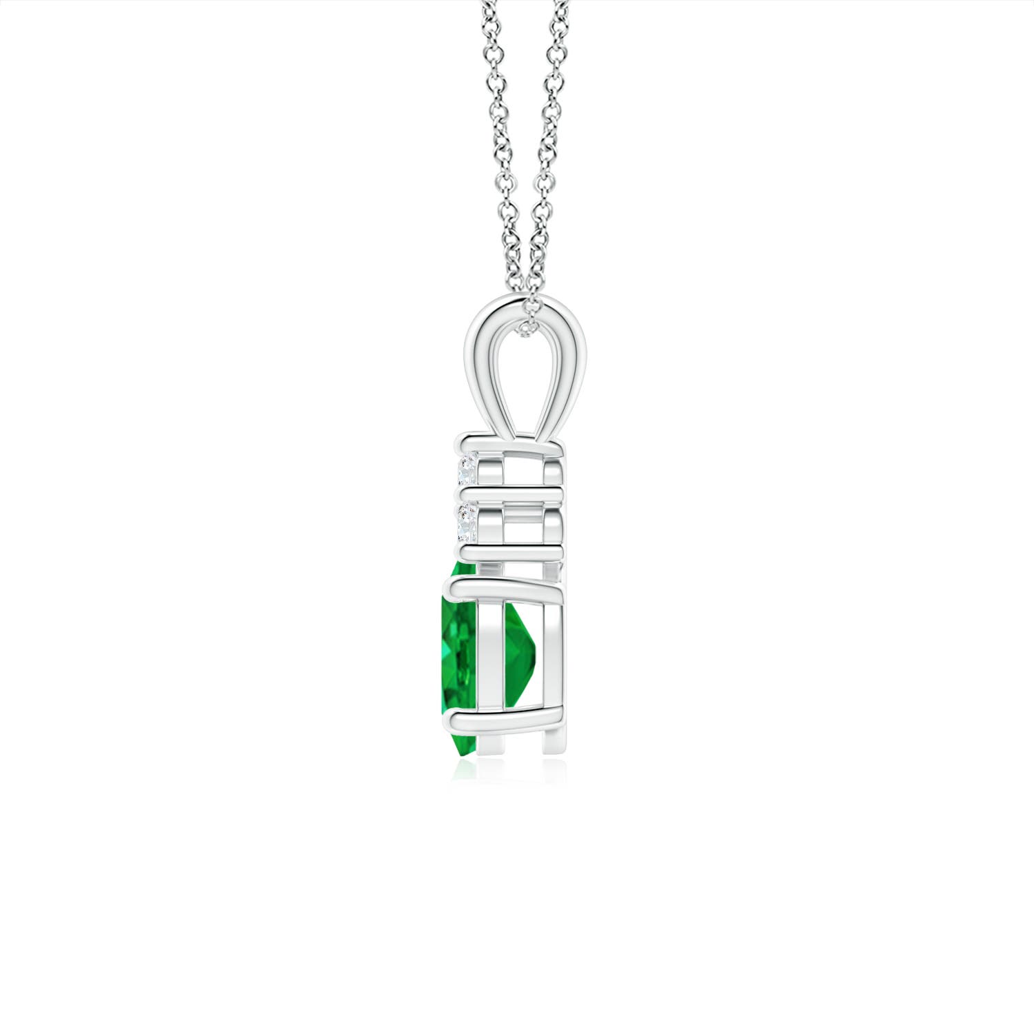7x5mm AAA Oval Emerald Solitaire Pendant with Trio Diamond in White Gold
