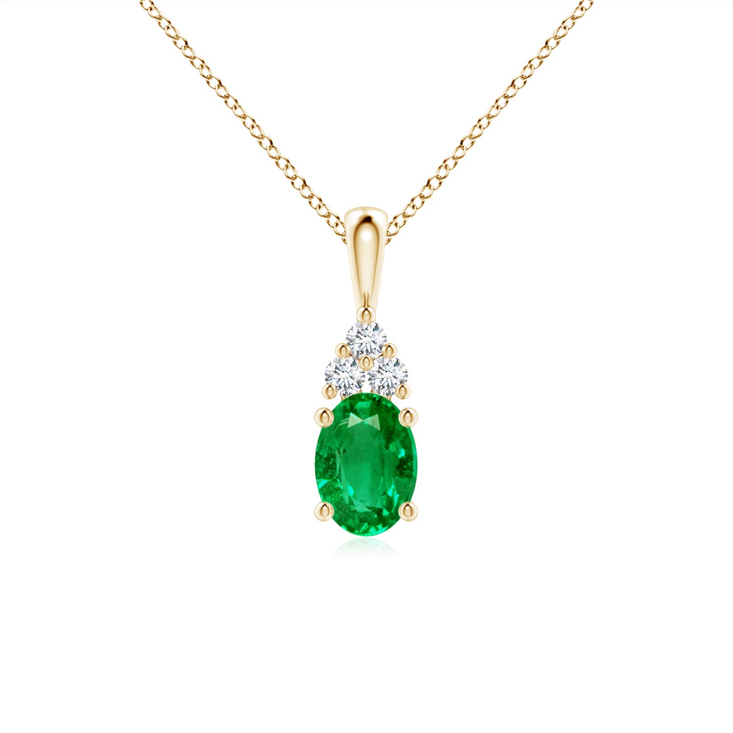 Oval Emerald Solitaire Pendant with Trio Diamond | Angara
