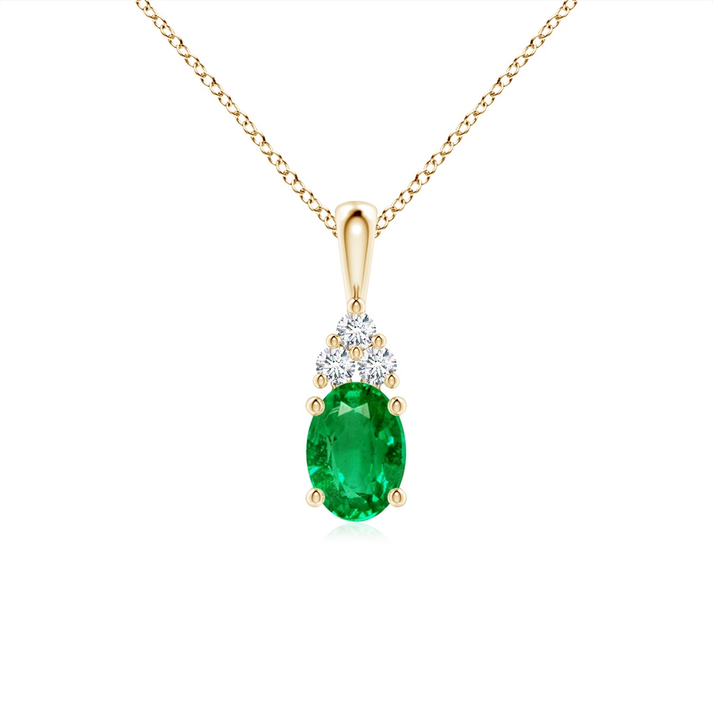 7x5mm AAA Oval Emerald Solitaire Pendant with Trio Diamond in Yellow Gold