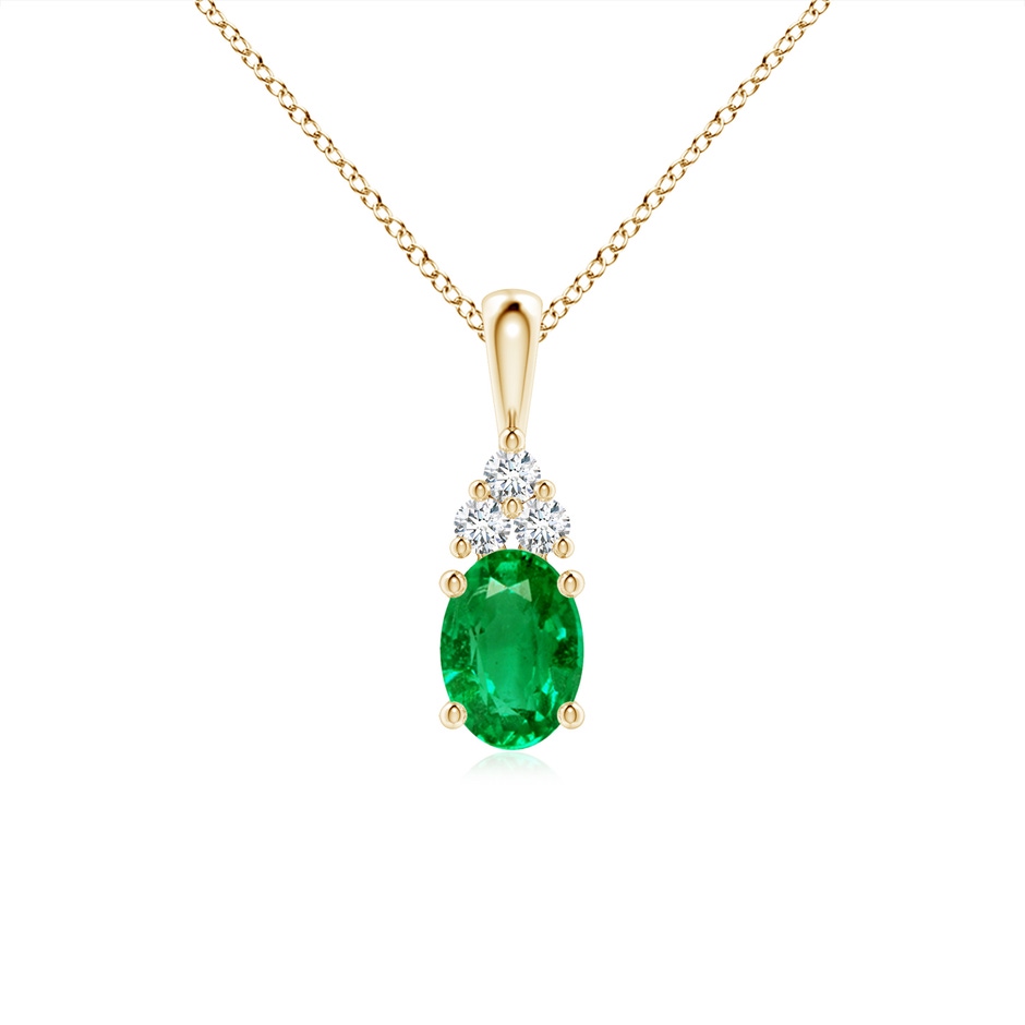 7x5mm AAA Oval Emerald Solitaire Pendant with Trio Diamond in Yellow Gold 