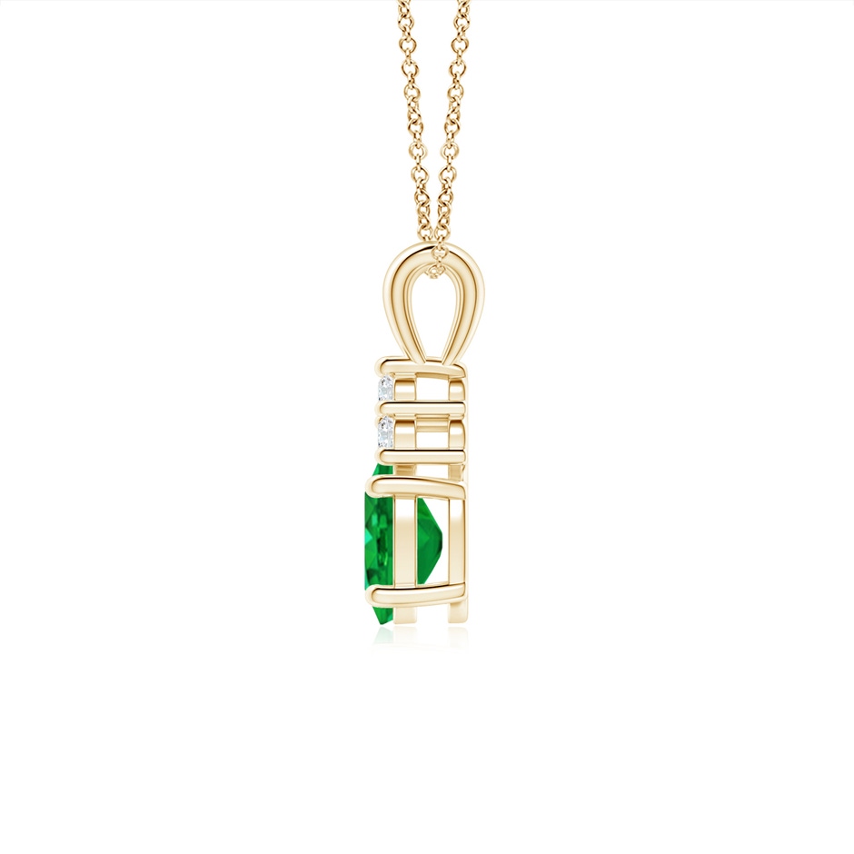 7x5mm AAA Oval Emerald Solitaire Pendant with Trio Diamond in Yellow Gold side 199