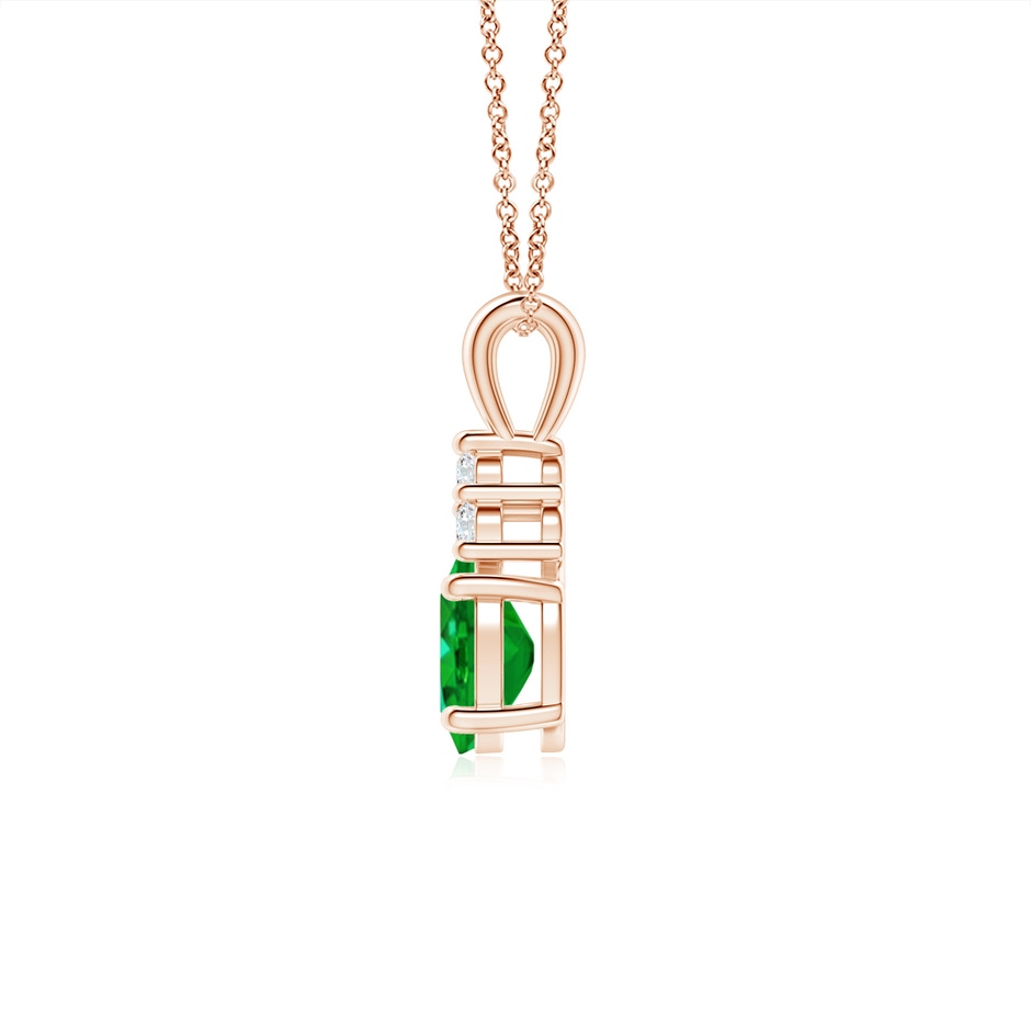 7x5mm AAAA Oval Emerald Solitaire Pendant with Trio Diamond in Rose Gold side 199